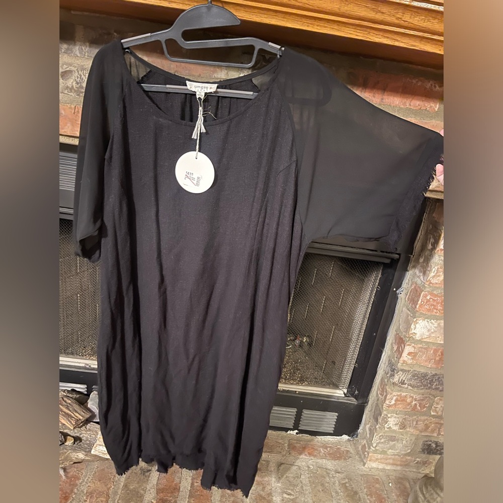 Umgee Black Mini Dress with Sheer Dolman Sleeves
